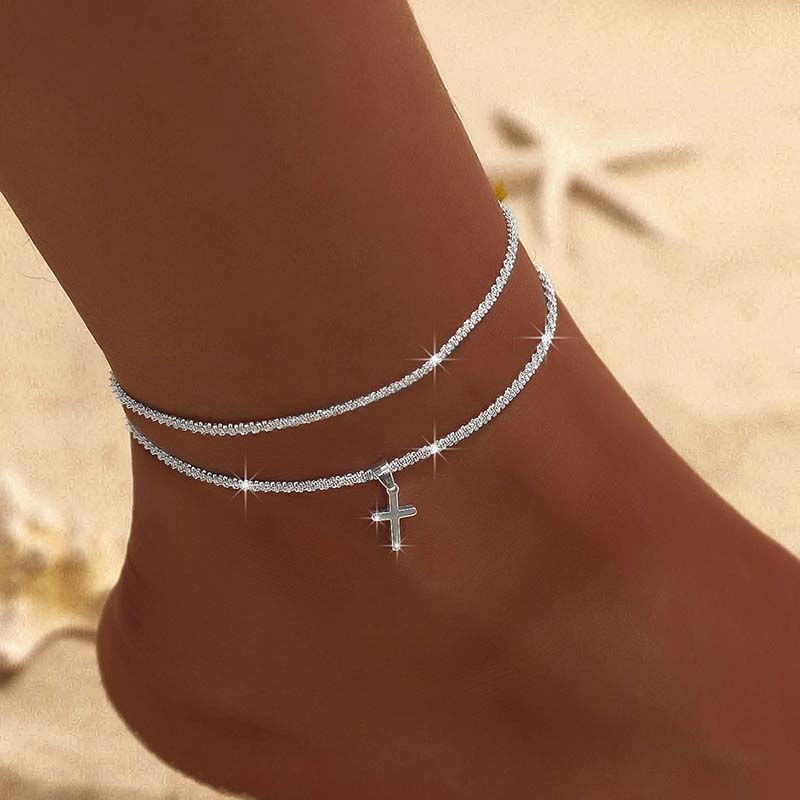 Body Jewelry Leg Chain - Zilveren Kleur Dubbellaags Glanzende Kettingen Enkelbanden